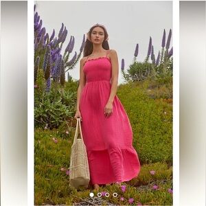Pink Strapless Sleeveless Maxi Sundress for Resort Wear